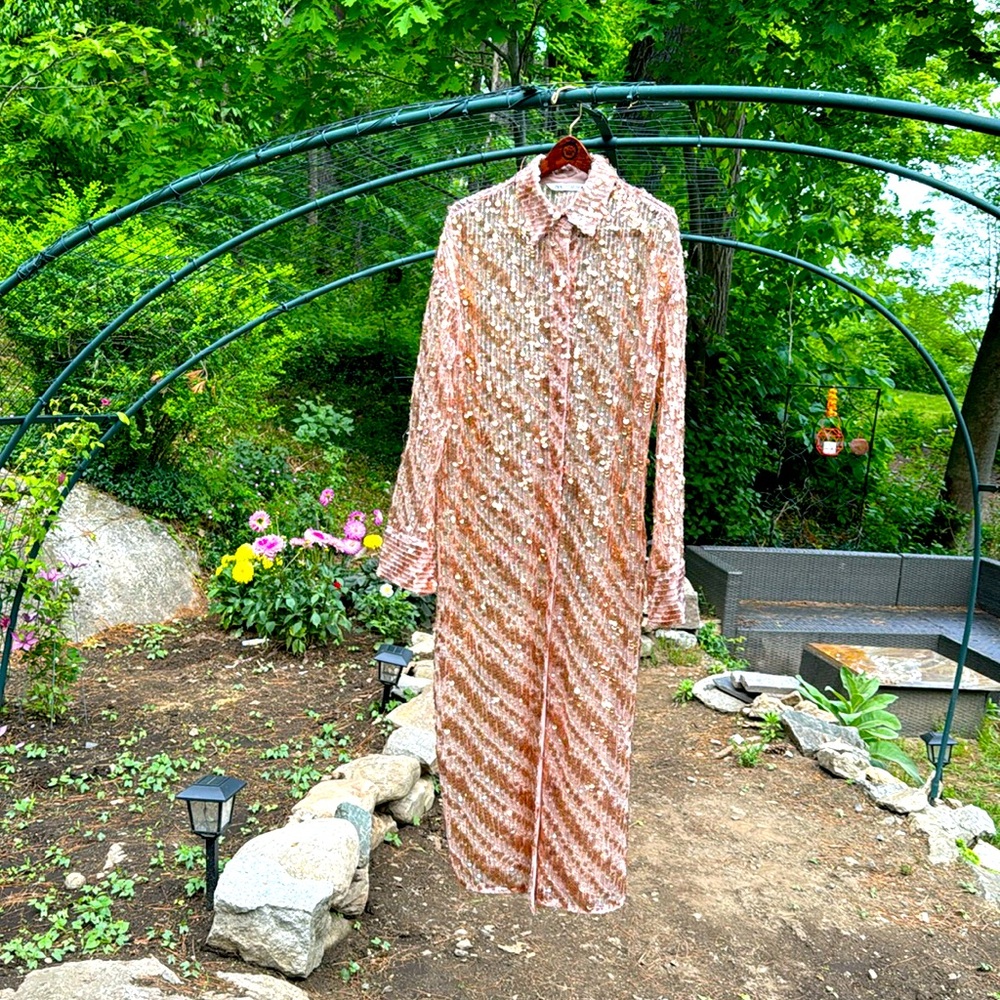 ZARA BUTTON DOWN SEQUINED SHEER DUSTER DRESS - Picture 4 of 14